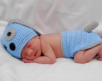 Crochet Puppy Hat and Diaper Cover Photo Prop