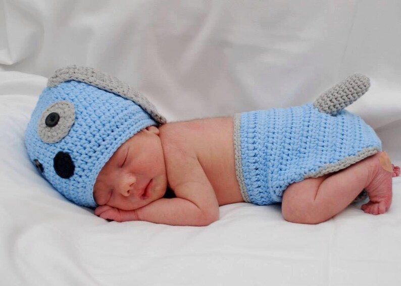 Crochet Puppy Hat and Diaper Cover Photo Prop image 1