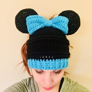 Minnie Mouse Inspired Messy Bun Hat, Minnie Mouse Hat image 1