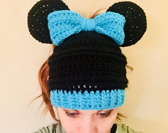 Minnie Mouse Inspired Messy Bun Hat, Minnie Mouse Hat