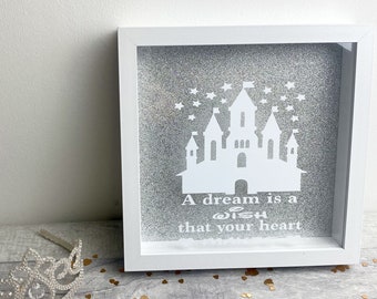 Castle Saving Fund Money Box Gift, Dream Holiday Present White Box Frame Glitter Background, Newborn Princess, Magical Keepsake