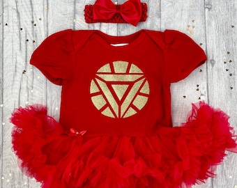 Baby Girl's Superhero Tutu Romper with Bow Headband, Book Day Costume, Newborn Princess Gift