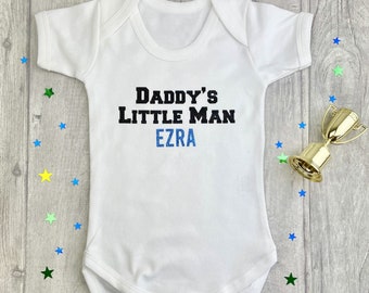 Personalised Daddy's Little Man Baby Boy Romper, Newborn Short Sleeve White Romper, Father's Day Gift, Daddy's Boy Keepsake Present