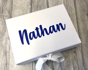 Personalised Gift Box, Luxury White Box with Ribbon Tie, Birthday Gift Box, Keepsake Memory Box Present Love