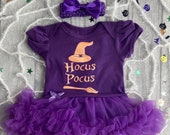 Hocus Pocus Witch Halloween Outfit, Baby Girl 39 s Tutu Romper with Bow Headband, Newborn Fancy Dress Witch Costume Halloween Party