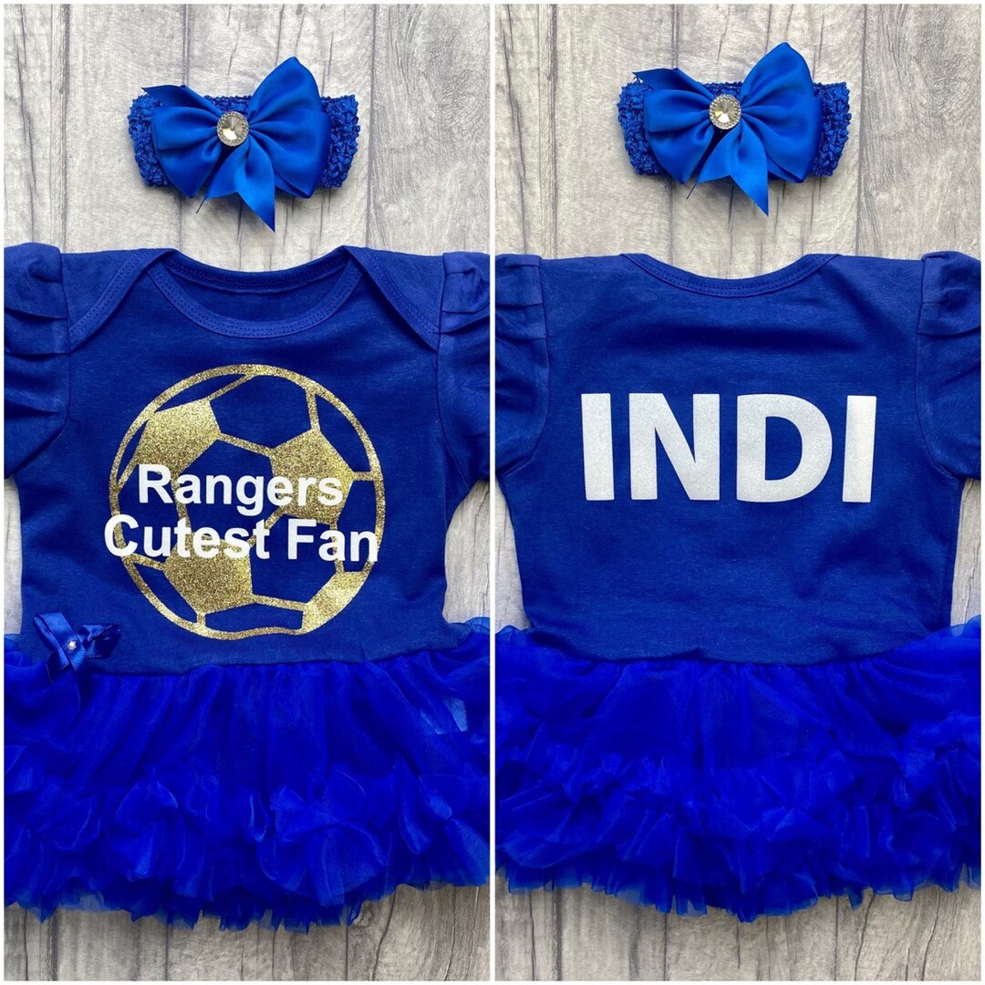 Personalised Ranger's Cutest Fan Baby Girl's Blue Tutu Romper With Bow
