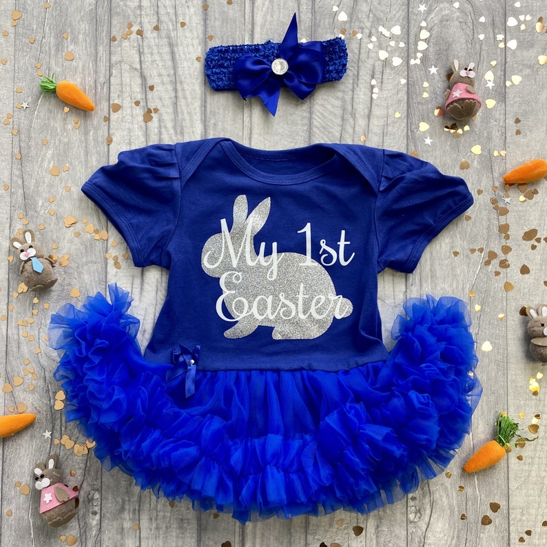 My 1st Easter Baby Girl's Outfit Silver Glitter Easter Etsy