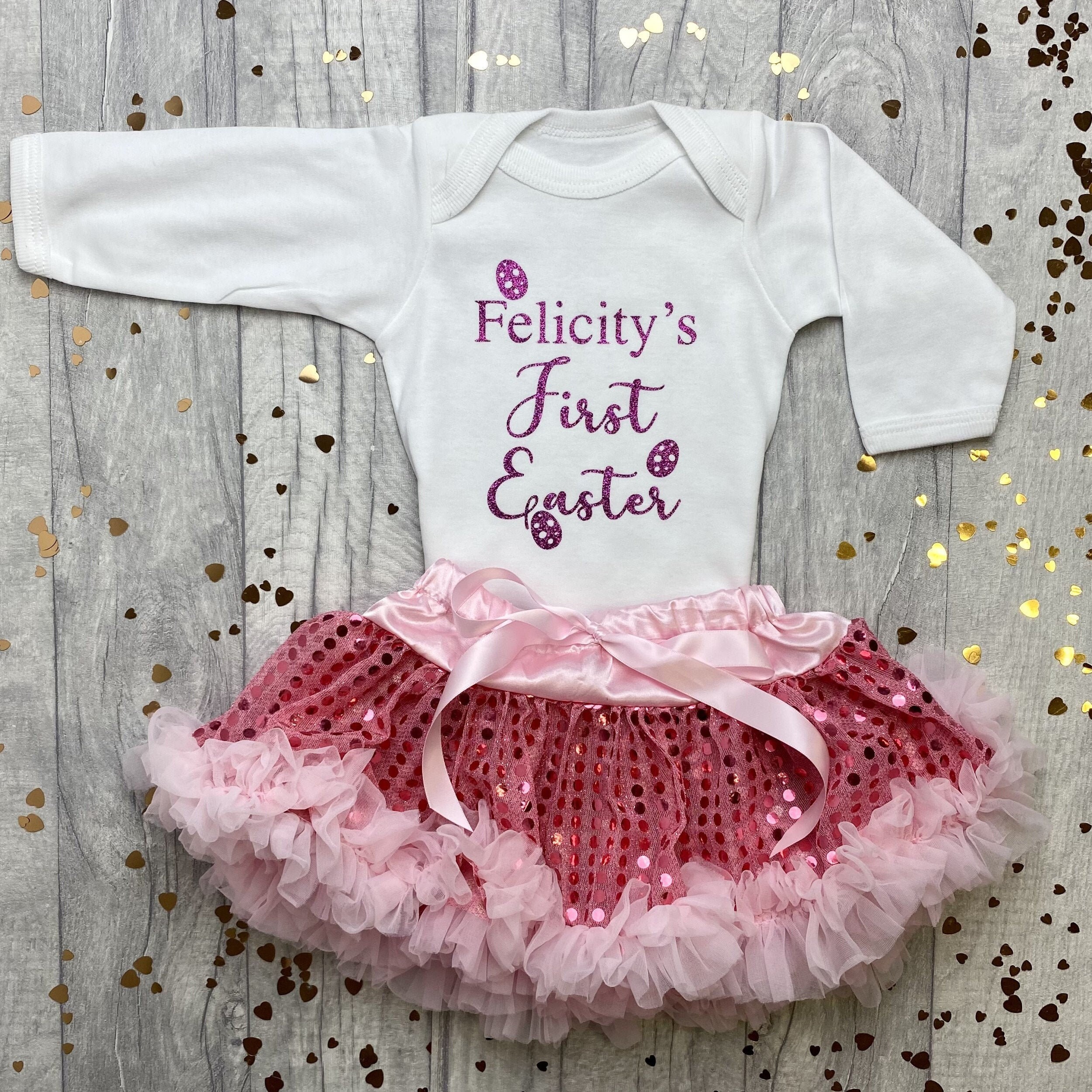 Personalised Newborn First Easter Outfit Pink Easter Egg Design