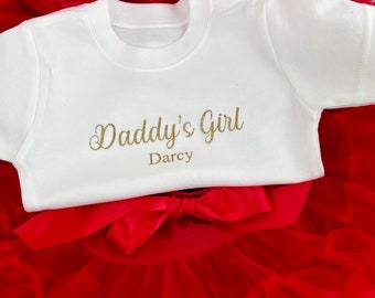 Valentine's Day, Daddy's Girl Tutu Outfit, White T-Shirt with Luxury Boutique Tutu Skirt