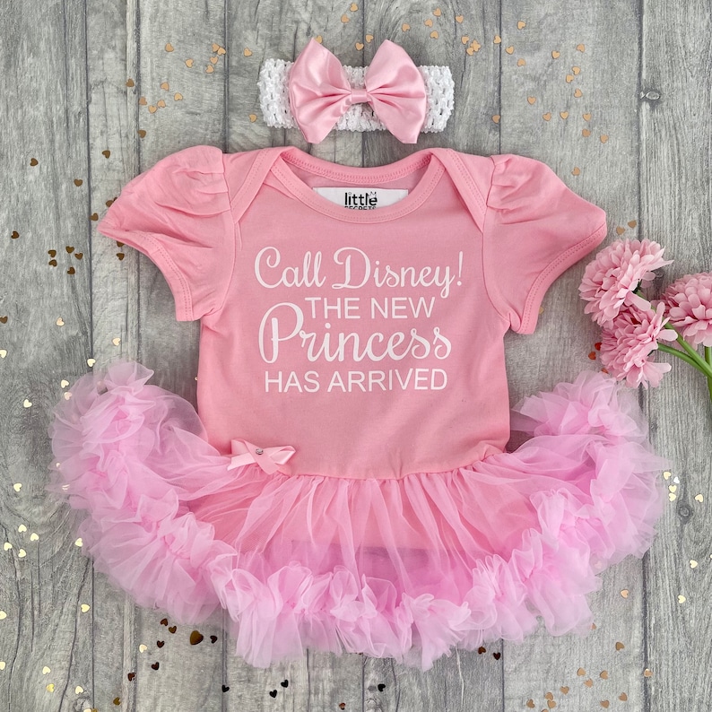 Call Disney! Princess has arrived Baby Girl's Light Pink Tutu Romper with Bow Headband, Newborn Princess Love Cute Present Baby shower Gift 