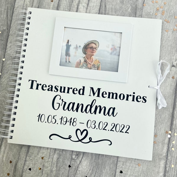 Bereavement Personalised Treasured Memories Photo Scrapbook, Remembrance Gift Keepsake Funeral Guest Book Family Memory White Photo Album