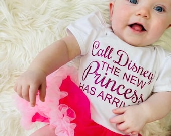 Newborn Princess Dress, The new Princess has arrived Baby Girl's Tutu Romper with Bow Headband, Baby Shower Gift, Dark Pink