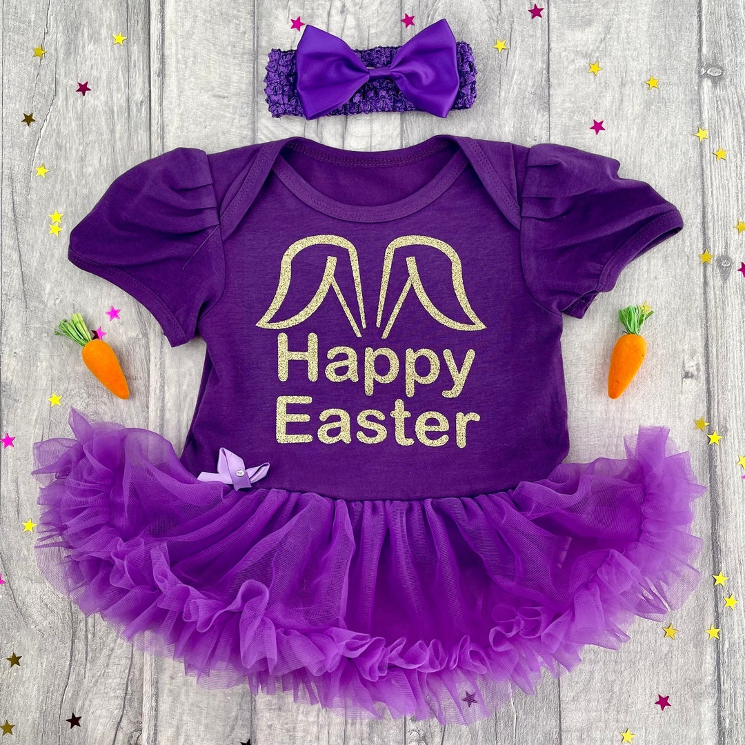 Happy Easter Baby Girl's Tutu Romper With Bow Headband, Newborn Gift Easter Outfit Keepsake