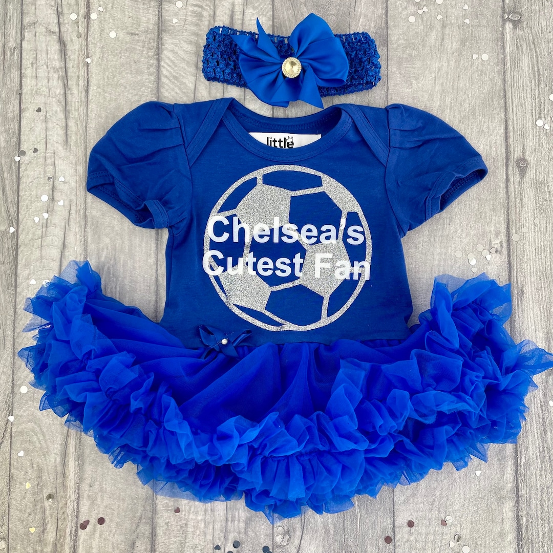 Chelsea's Cutest Fan Baby Girl's Blue Tutu Romper With Bow Headband
