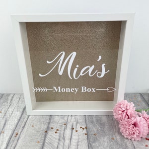 Personalised Money Box, Custom White Box Frame Saving Fund Gift Present, Love Friendship Birthday Gift, Keepsake Saving Present