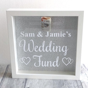 Personalised Wedding Fund Money Box Frame, Engagement Gift, Personalised names, Saving Fund Gift Present, Love Celebrate, Couple Perfect Day image 1