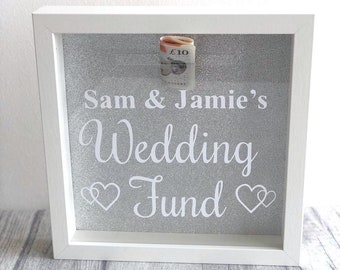 Personalised Wedding Fund Money Box Frame, Engagement Gift, Personalised names, Saving Fund Gift Present, Love Celebrate, Couple Perfect Day