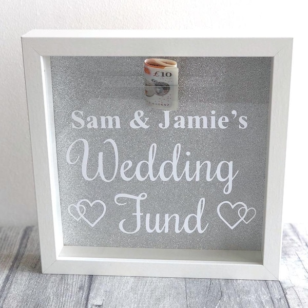 Personalised Wedding Fund Money Box Frame, Engagement Gift, Personalised names, Saving Fund Gift Present, Love Celebrate, Couple Perfect Day