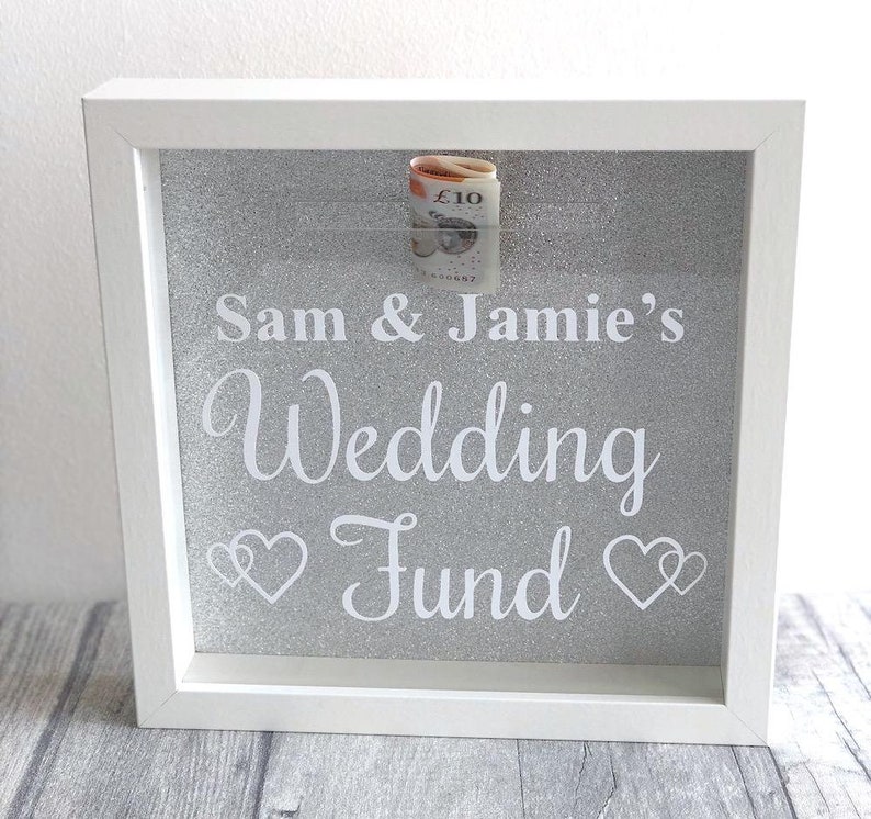 Personalised Wedding Fund Money Box Frame, Engagement Gift, Personalised names, Saving Fund Gift Present, Love Celebrate, Couple Perfect Day image 1