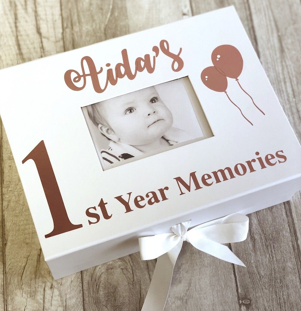 Babies First Year Memories Personalised Photo Gift Box, 1st Memory