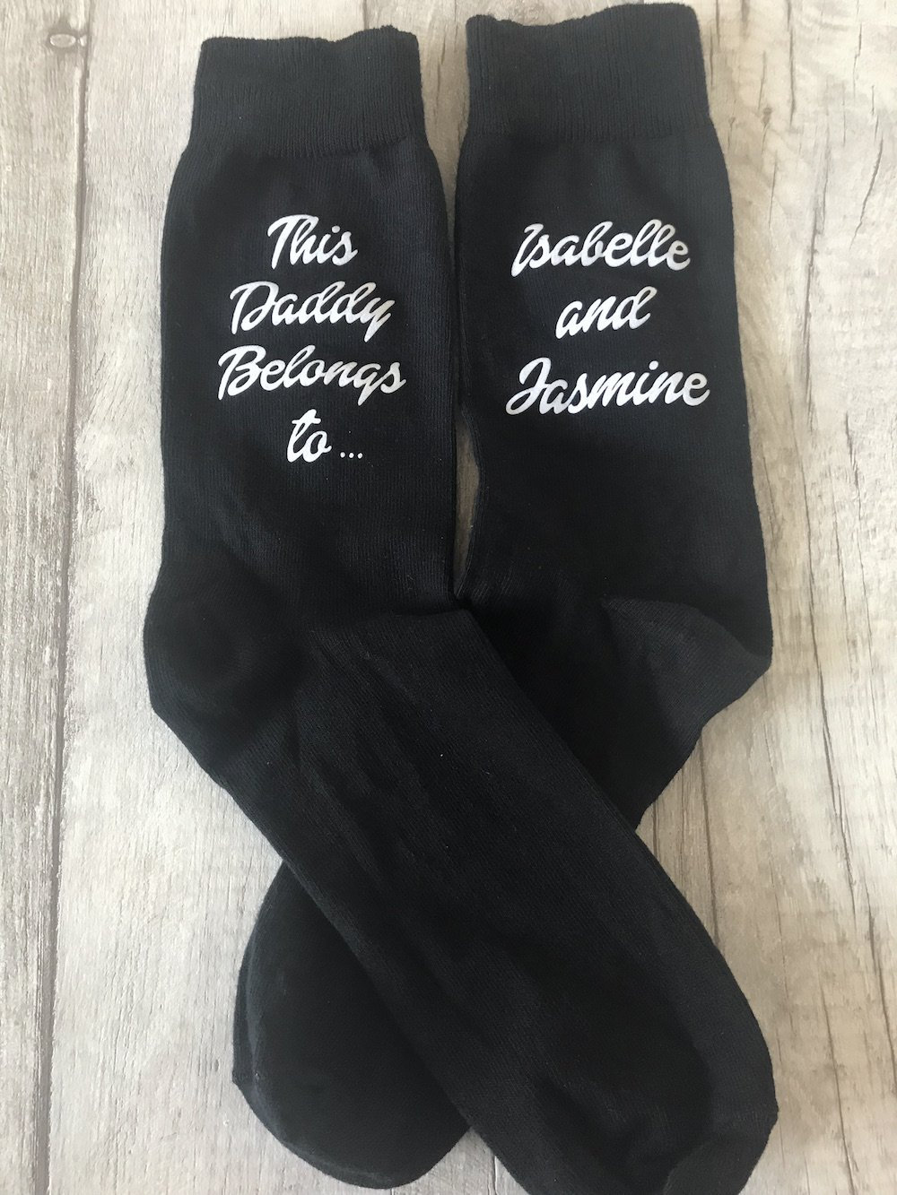 Image of Personalised Dad's Black Cotton Socks, This Daddy Belongs To.. Children/S Name/S, Best Gift Present Love Keepsake