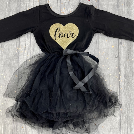 Vestido negro de cumpleaños para niñas, vestido de tutú negro de manga  larga de princesa de