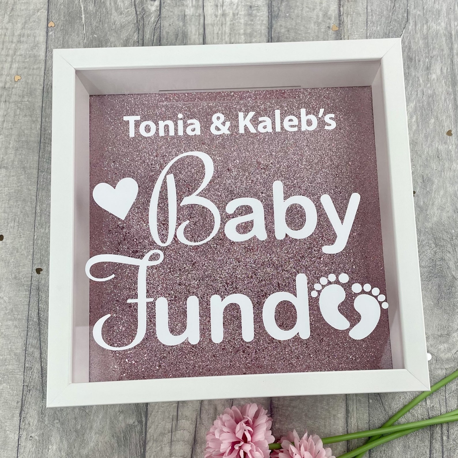 Personalised Baby Fund Money Box Frame With Glitter Etsy