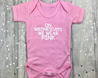 On Wednesdays we wear PINK Baby Girl's Short Sleeve Pink Romper, Newborn Keepsake Gift, Pink Day Mean Girl's inspired