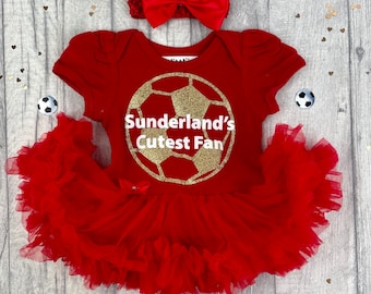 Sunderland's Cutest Fan Football Baby Girl's Red Tutu Romper with Bow Headband, Newborn Daddy's Girl keepsake Gift, Football Baby