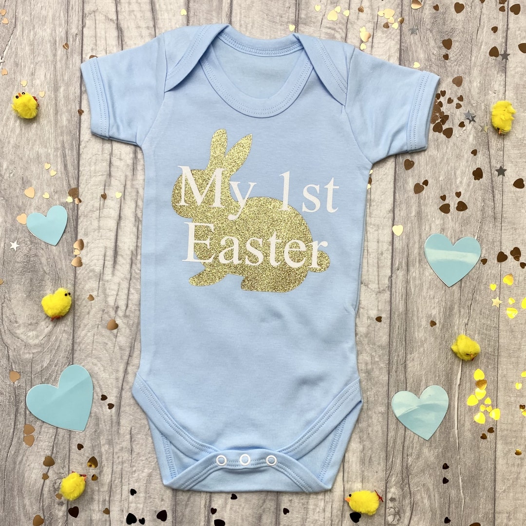 Baby Boy's 1st Easter Bunny Romper Gold Glitter Bunny Etsy