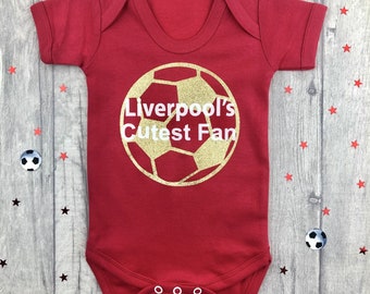 Liverpool Football Baby Bodysuit, Red Short Sleeve Romper Gold Glitter Keepsake Gift