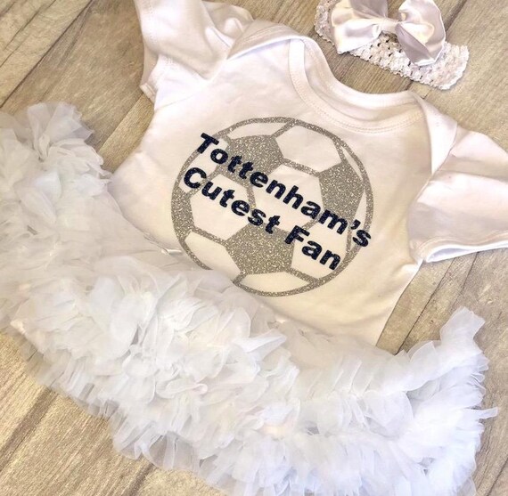 TOTTENHAM FOOTBALL TUTU ROMPER Navy Blue Cutest Fan Silver Football White Dress