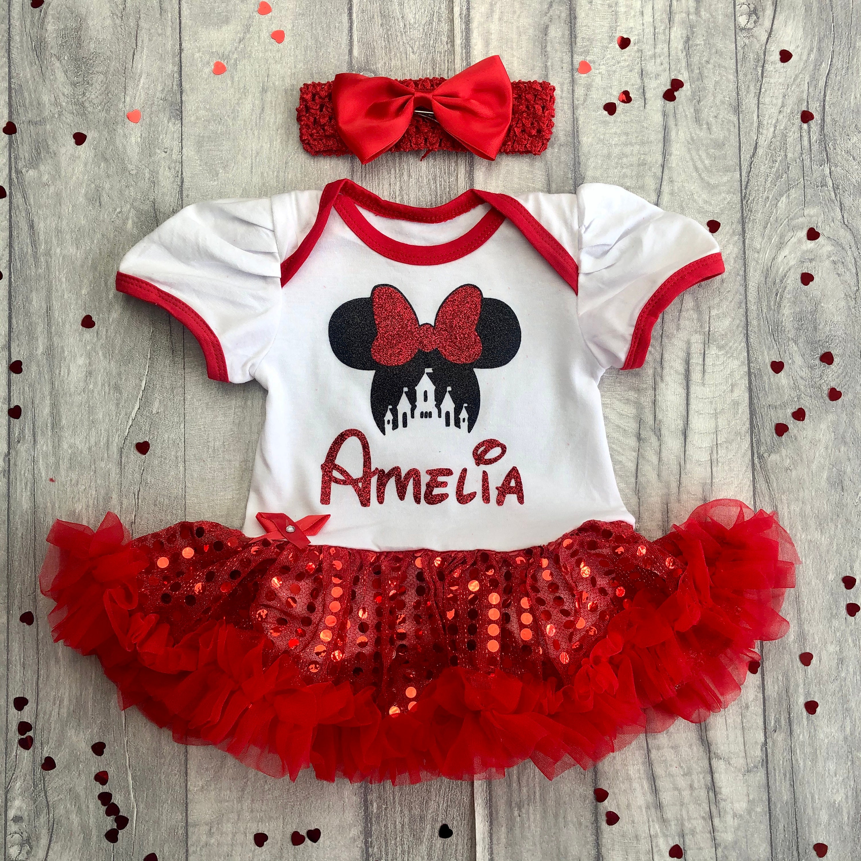 Costume bébé Minnie Mouse - Tenue MinnieMouse pour bébé - Couleur: Zwart &  Rouge 