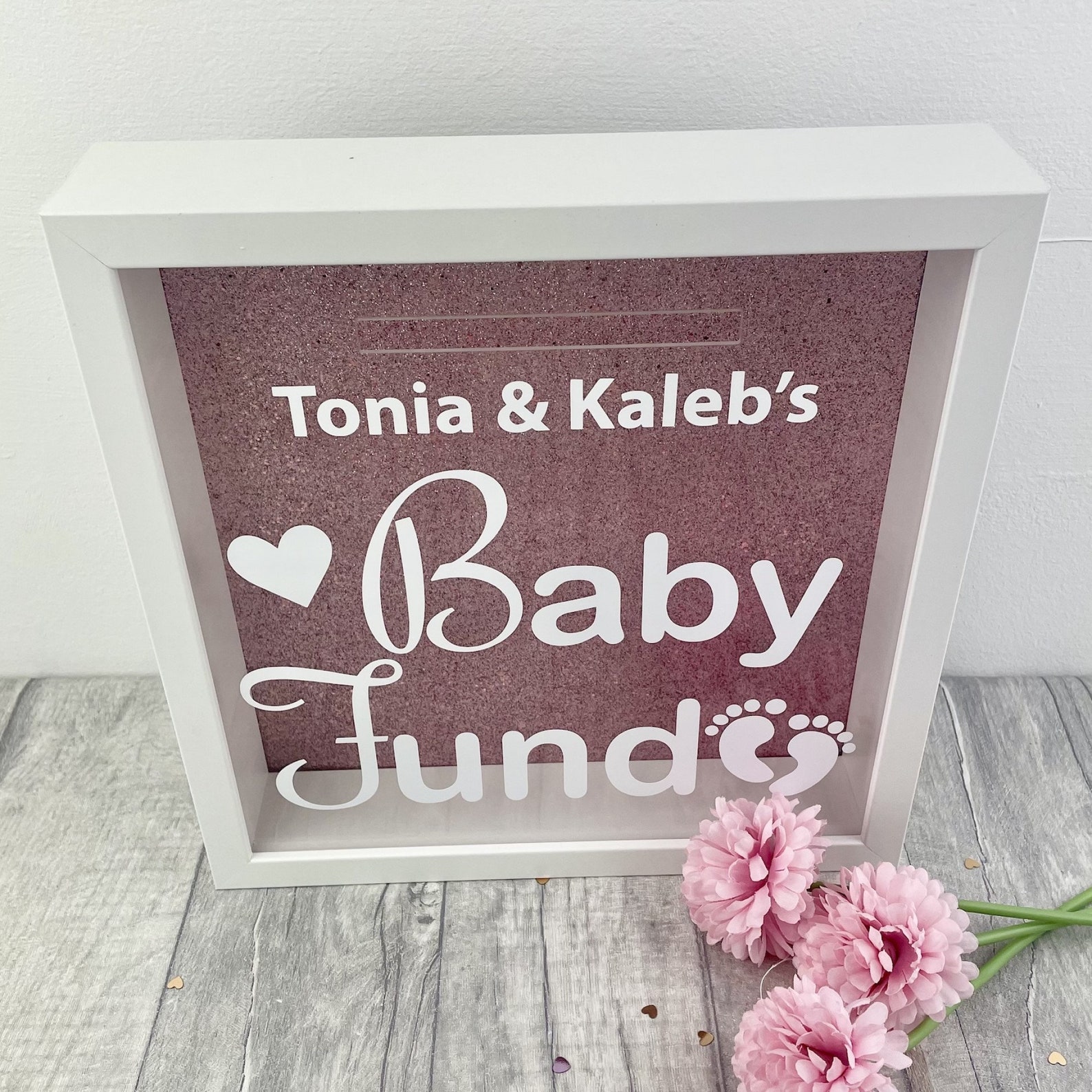 Personalised Baby Fund Money Box Frame With Glitter Etsy