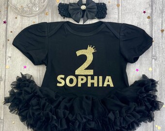 Personalised 2nd Birthday Tutu Dress, Birthday Princess Tutu Romper with Bow Headband