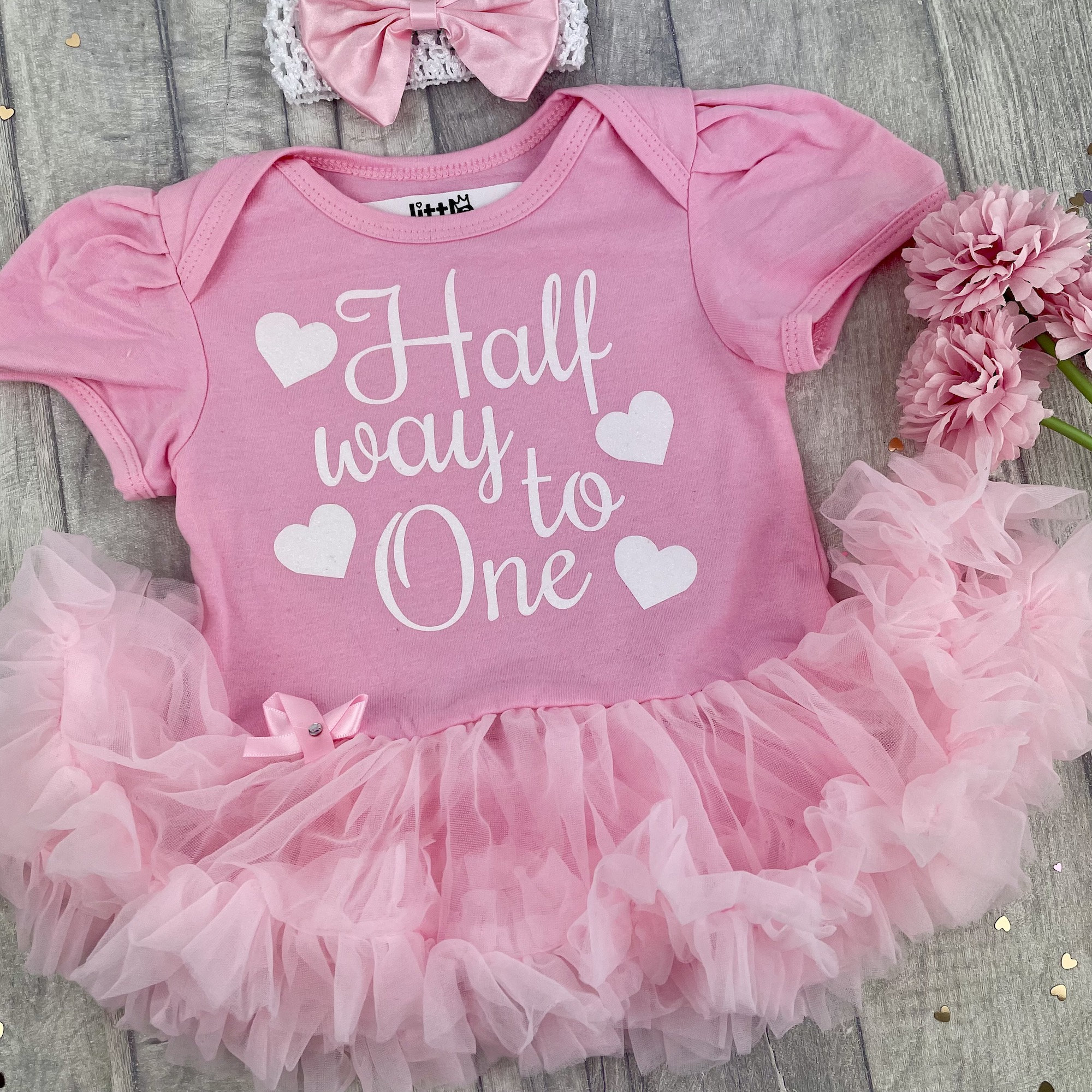 Half Way to One Birthday Outfit Baby Girl s Tutu Romper With Bow