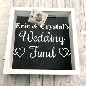 Personalised Wedding Fund Money Box Frame, Engagement Gift, Personalised names, Saving Fund Gift Present, Love Celebrate, Couple Perfect Day Black Glitter
