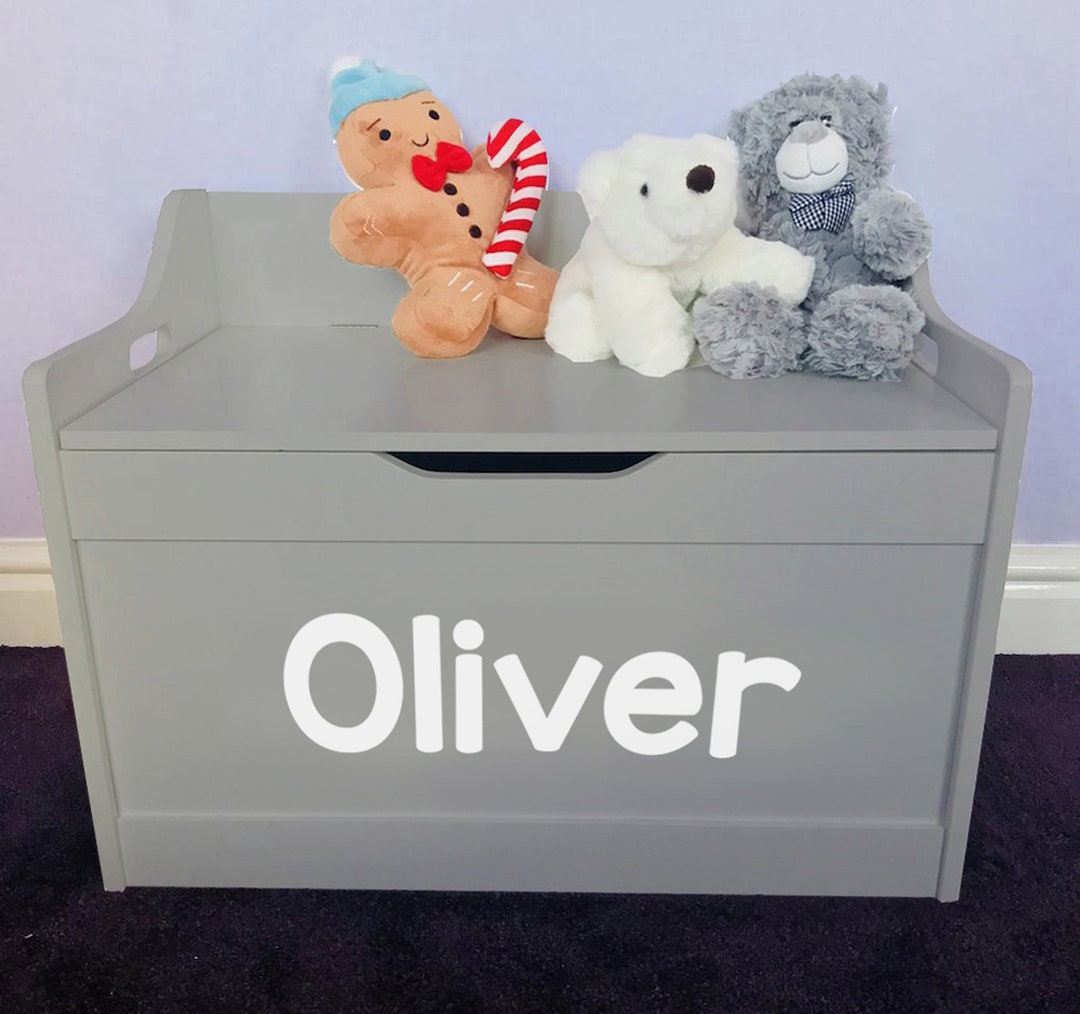 Personalised Toy Box Grey Wooden Toy Storage Box Round Font Etsy