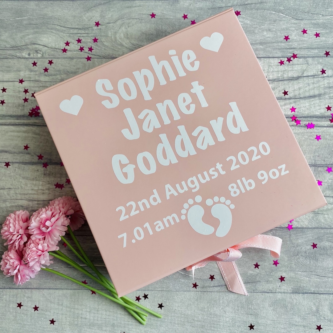 Personalised Newborn Baby Gift Box, Name Date of Birth Time and Weight