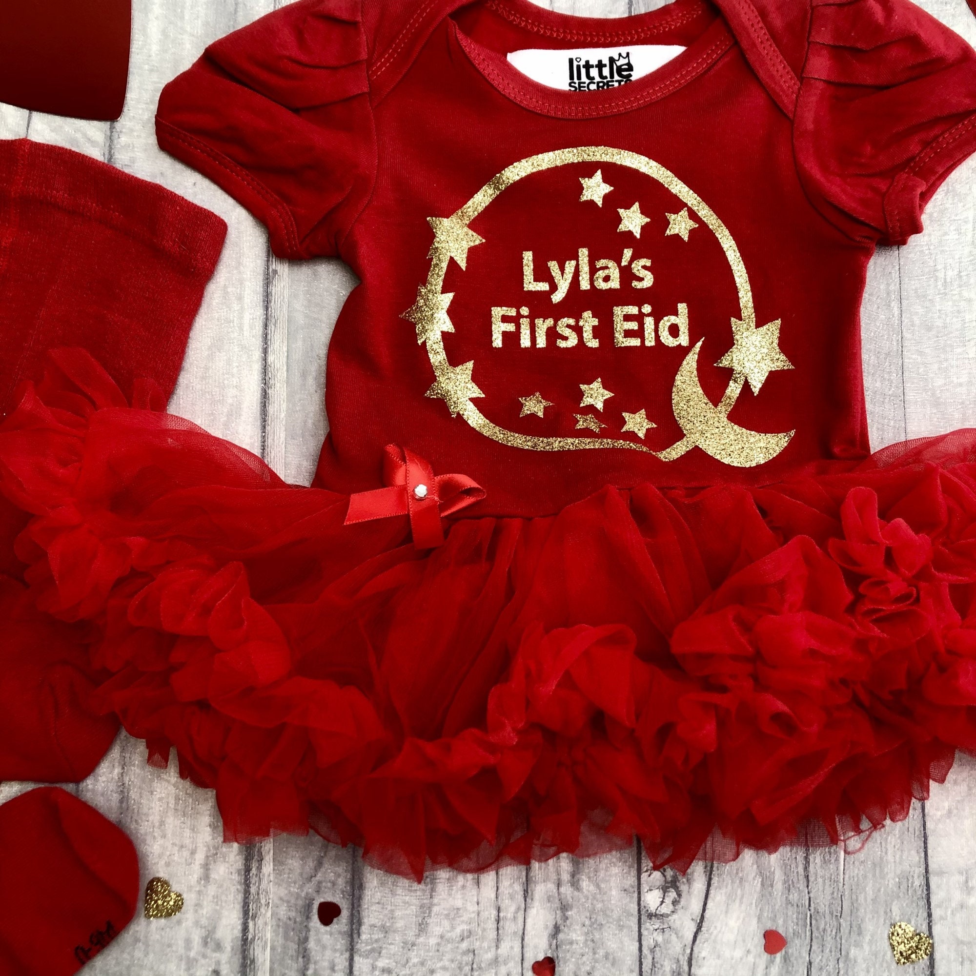 Personalised First Eid Baby Girl's Outfit Gold Moon and Etsy UK