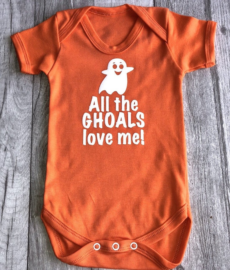 Halloween Party Cute Gift Newborn Baby Boy Girl Halloween /'All the Ghoals love me!/' Orange Romper Halloween Ghost Fancy Dress Costume