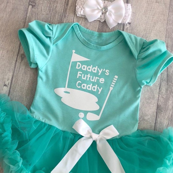 Baby Golf Outfit, Daddy's Future Tutu Romper with Bow Headband, Newborn Daddy's Birthday Gift