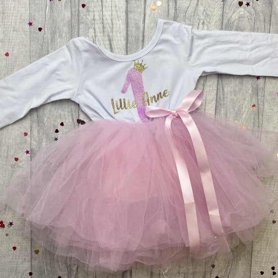 PERSONALISED 1st FIRST BIRTHDAY BABY GIRL PINK Tutu romper Princess Dress Gift 