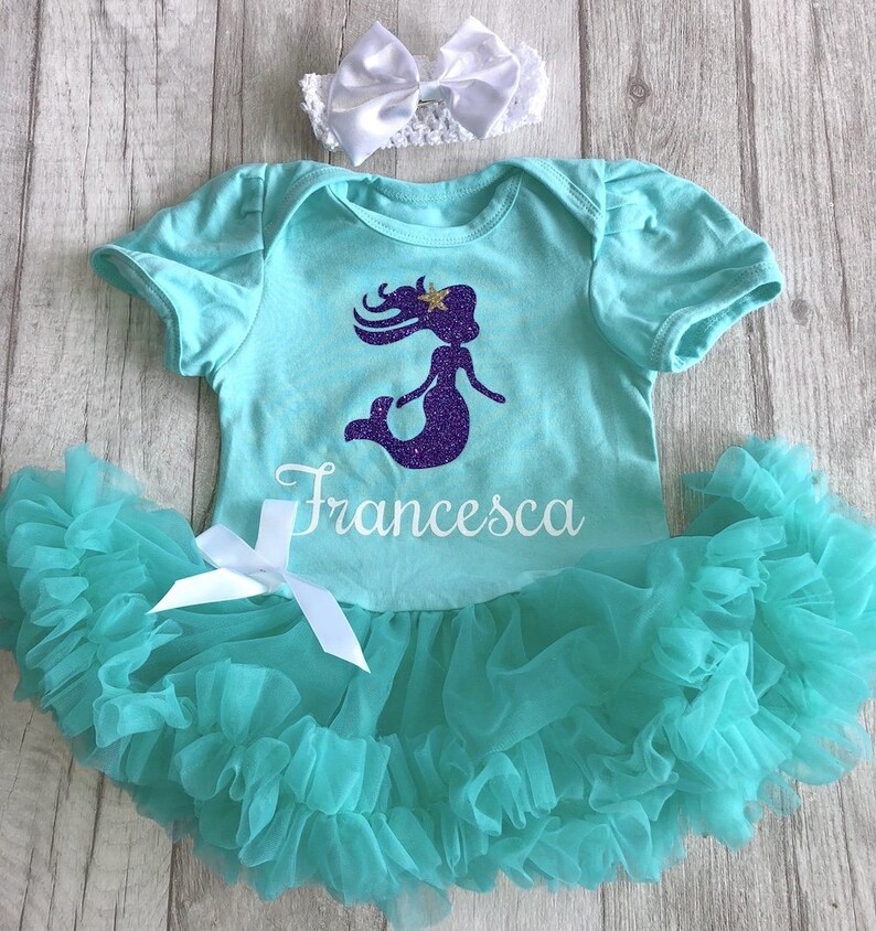 Baby GIrl's Personalised Mermaid Tutu Romper with Bow Etsy