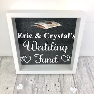 Personalised Wedding Fund Money Box Frame, Engagement Gift, Personalised names, Saving Fund Gift Present, Love Celebrate, Couple Perfect Day imagem 4