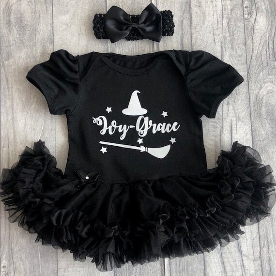 Halloween Newborn Toddler Baby Girls Outfit Witch Hat Print Romper+Tutu Skirt+Headbands Clothes Set