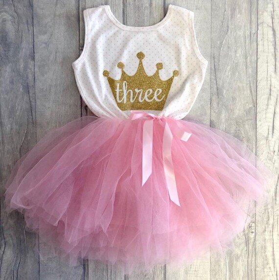 Light Pink Pettiskirt Polka Dots 3rd Birthday Baby Set