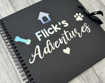 Personalised Pet Adventures Scrapbook, Memory Keepsake Scrapbook Gift Present, House, Paw Print, Heart and Bone Design