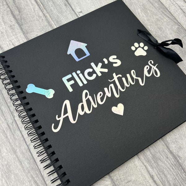 Personalised Pet Adventures Scrapbook, Memory Keepsake Scrapbook Gift Present, House, Paw Print, Heart and Bone Design