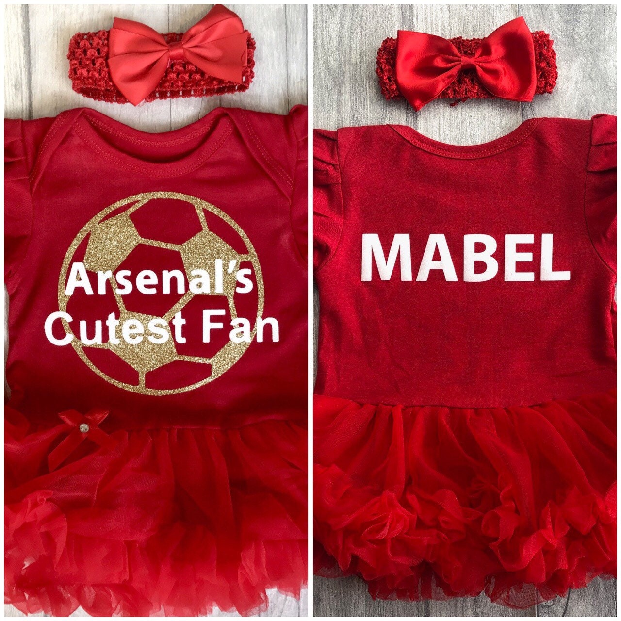 Personalised Arsenal s Cutest Fan Baby Girl s Red Tutu Romper With